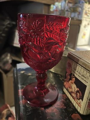 One Vintage Madonna Inn Goblet Wild Rise - Red Ruby - Fenton - LG Wright