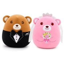 2 Pcs Wedding 8 Inch Bride and Groom Teddy Bear Stuffed Animal Black Pink Brown
