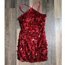 Invitee Sequin Mini Dress Womens Medium Red Halter Neck Cross Back Party 2751