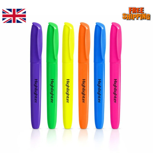 6 Pack Highlighter Pens Assorted Colours Fluorescent Marker Pens School Office