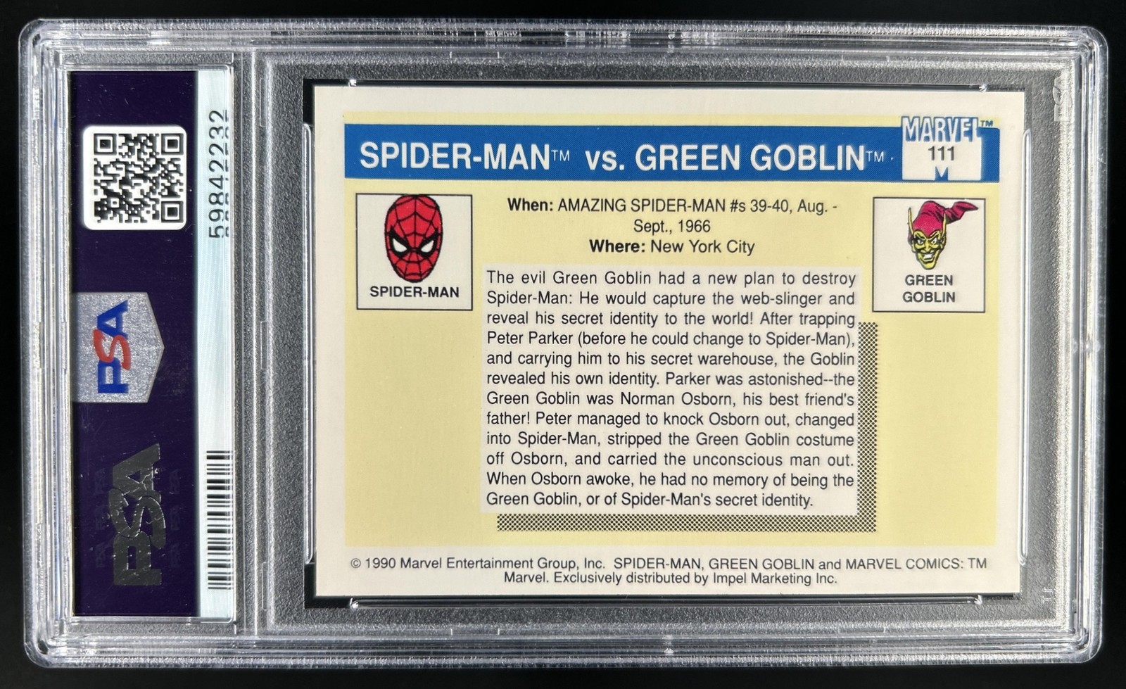 1990 Impel Marvel Universe Spider-Man Green Goblin #111 PSA 10 GEM MINT view 2