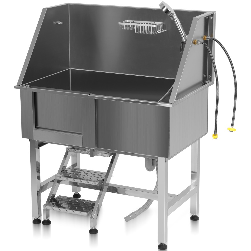 TOYANDONA  38" Stainless Steel Pet Grooming Tub Dog Bath Station & Stair Faucet