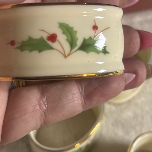 Vintage Lenox "Holiday" Weihnachten Stechpalme Beere 4er Set Serviettenringe Goldrand - Bild 3 von 10