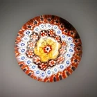 Vintage Murano  Style Paperweight 2" Millefiori Canes Art Glass Yellow  Blue Red