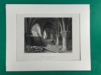 York Cathedral, the Crypt. Antique Print, mounted, Over 150 Years Old (10x8 ins)