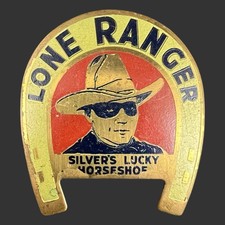 Vintage Brass Lone Ranger Silver's Lucky Horseshoe Pinback Badge