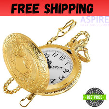 Elegant Gold Shield Pocket Watch Timeless Style  Precision Men's Quartz Pocke