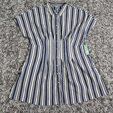 Terra & Sky Plus Size 0X 14W Navy Blue White Striped Fit & Flare Shirt Dress NWT