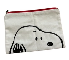 New Snoopy Cosmetic Pouch Travel Bag Makeup Beige Medium Key Canvas Money Wallet