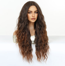 Long Afro Kinky Curly Gradient Brown Synthetic Hair Heat Ok Wigs Women Natural