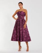 Mac Duggal Strapless Floral Brocade a-line MIDI Dress Size 4 NWT