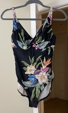 Kona Sol Swimsuit One Piece Black Artsy Floral Tropical Coastal Women's Small