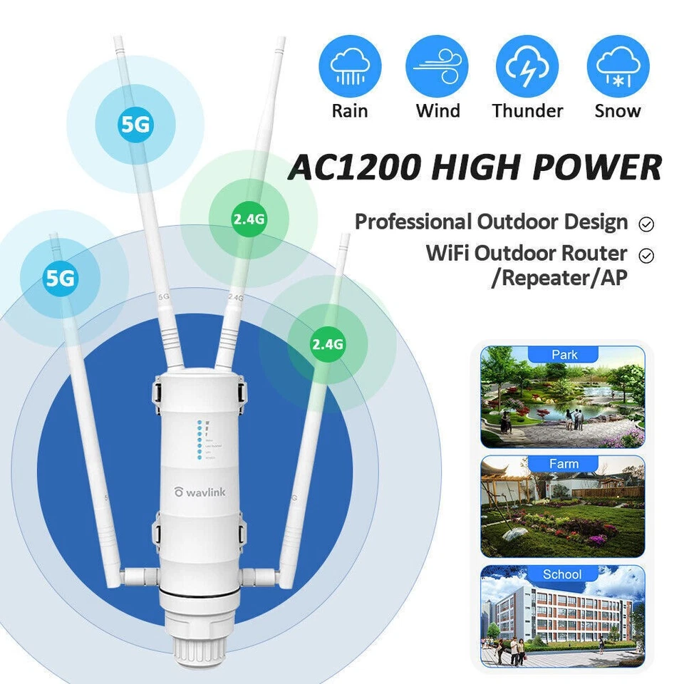 Wavlink AC1200 Outdoor WLAN Repeater Extender Dualband WiFi Long Range Access DE - Bild 2 von 4