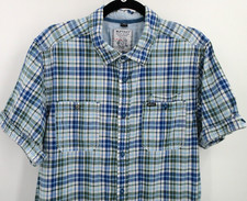 BUFFALO DAVID BITTON PREMIUM Button Front Shirt Men's Large Green / Blue Plaid