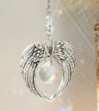 Remembrance Angel Wings Crystal Sun Catcher - Guardian Angel Crystal Silver