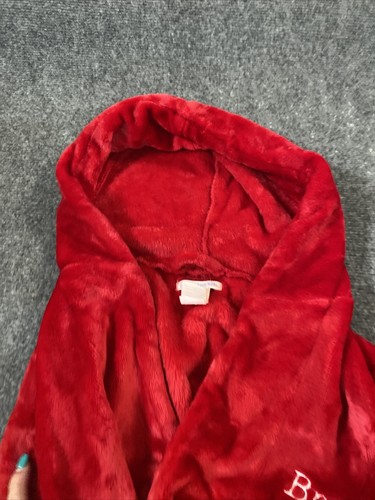 Pottery Barn Kids Robe Girl 4 6 Brooke Red Embroidered Fleece Plush Pockets Tie - Picture 5 of 9