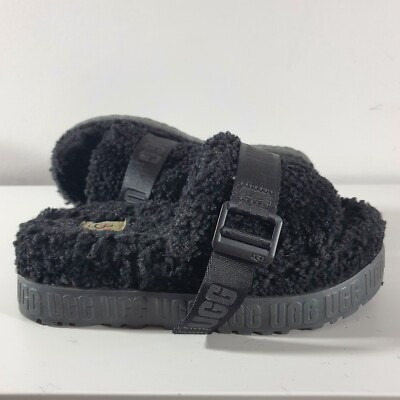 UGG Slippers Black FLUFFITA Mule Platform Fur Sliders Slip On Size UK US  UK