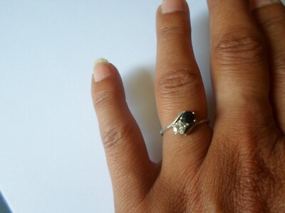 Bague Argent Massif « Toi Et Moi » Avec Zirconiums Noir Et Blanc - Taille 56 - Occasion