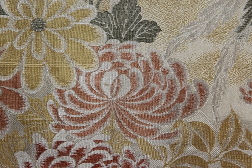 antique textile Japanese hand woven silk maru obi fabric phoenix winter floral 1 - Picture 17 of 24