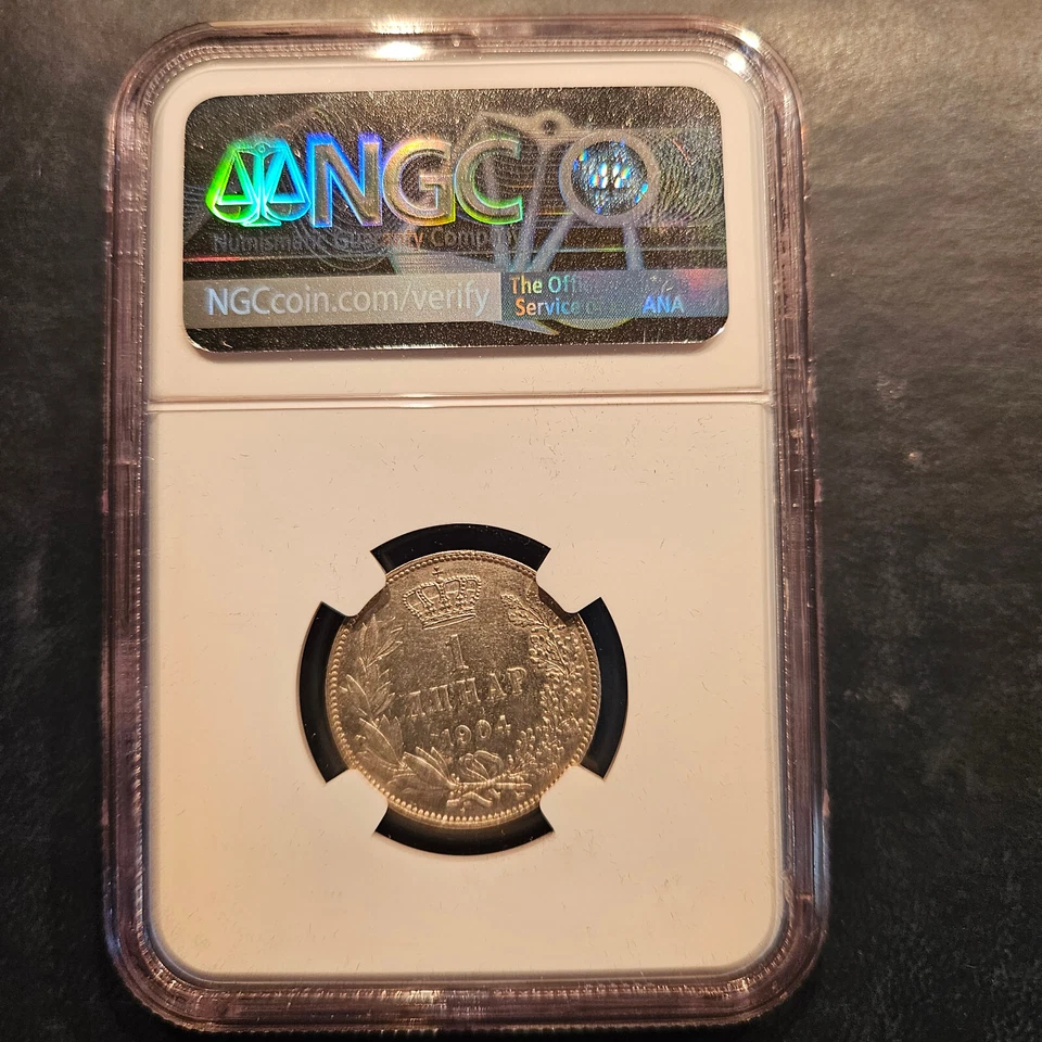 SERBIA 1 DINAR 1904 NGC AU DETAILS - Image 2 of 2