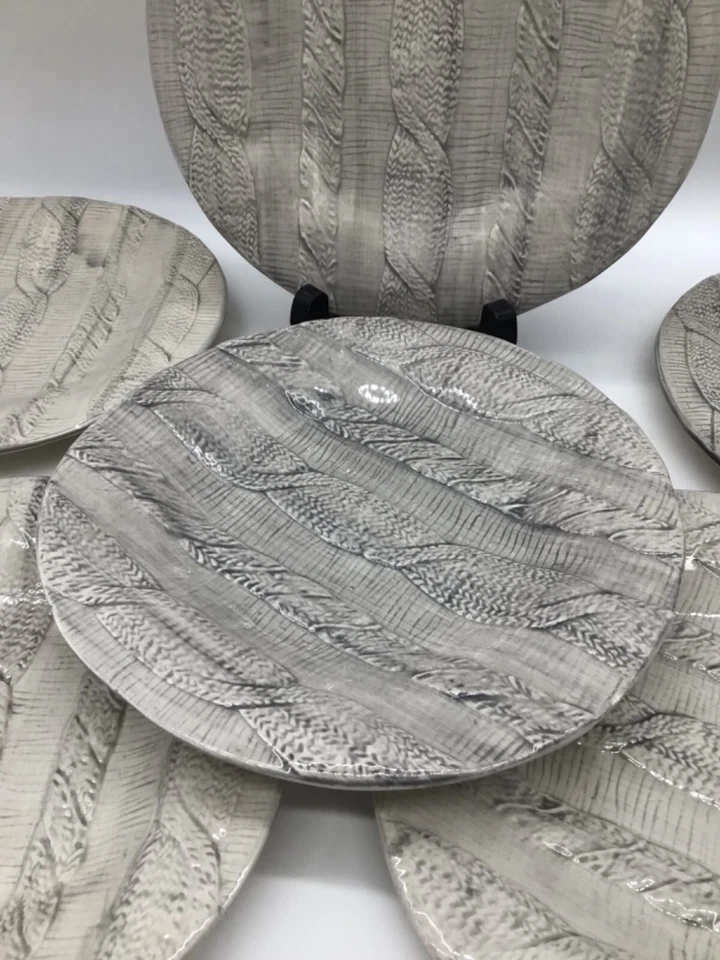 Set of 6 Vietri Cable Knit Design Heather Gray Salad / Dessert Plates 9” - Image 3 of 4