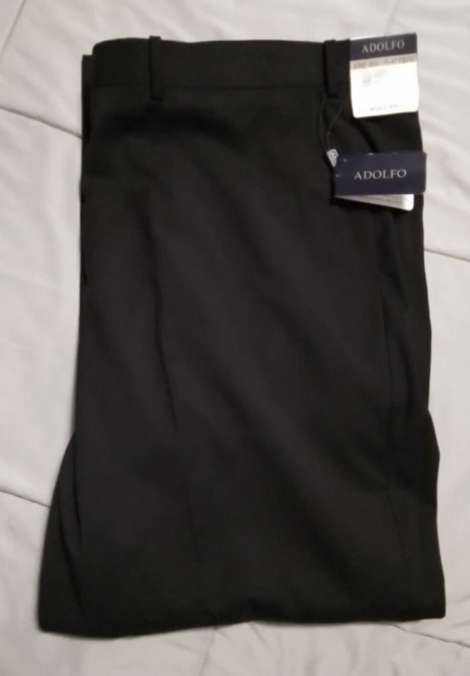 Pantalones de vestir Adolfo delanteros planos negros talla 48 x 30 Microtech nuevos con etiquetas $89,99 Foto 4 de 4