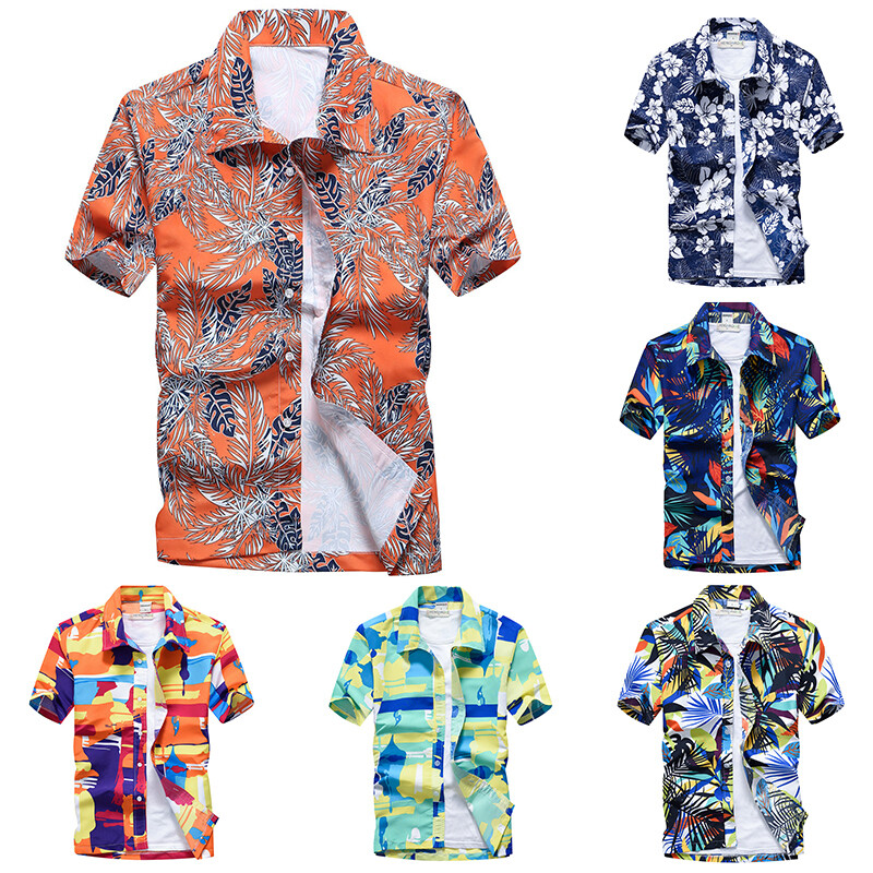 Men's Hawaiian Shirts Summer Holiday Beach Casual Aloha Party Button