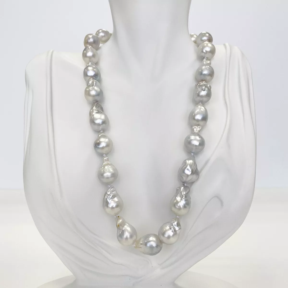 White South Sea Pearl Necklace Strand 12mm-13mm Baroque Pearls Silver Clasp  18