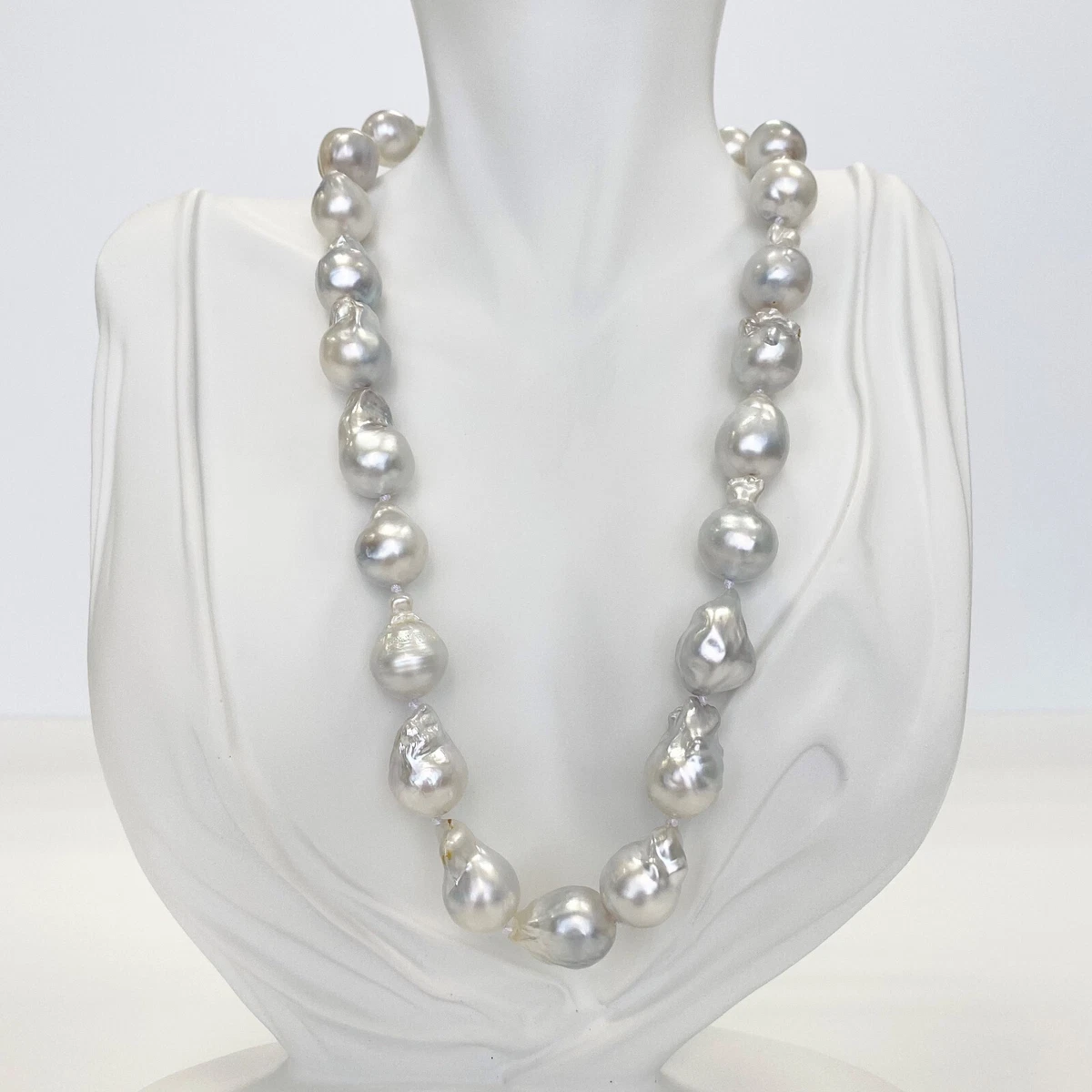 White South Sea Pearl Necklace Strand 12mm-13mm Baroque Pearls Silver Clasp  18