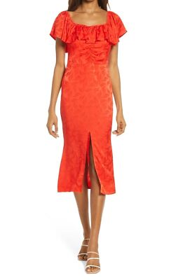 NSR Dress Zoe Ruffle Neck Midi Red Sz L NEW NWT N23