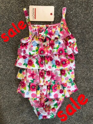 Baby Mädchen Badeanzug 18 Monate Neu mit Etikett | Rüschen | Blumenmuster | MINOTI