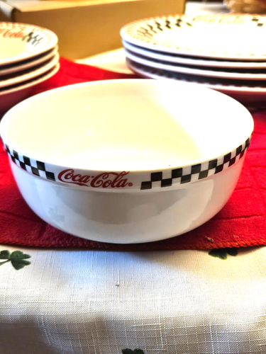 Coca Cola MÜSLISCHALE Gibson, schwarzes Schachbrettmuster roter Rand 6" x 2 3/4"