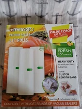 3 Rolls-11"x50' Universal Embossed Vacuum Sealer Bags, Food Saver BPA Free 