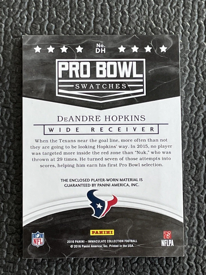 🔥DEANDRE HOPKINS 2016 IMMACULATE USED JUMBO PRO BOWL JERSEY PATCH #'D /49!🔥 - Image 2 of 2