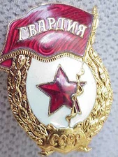 RUSSIAN BADGE GVARDIYA ORDER MEDAL AWARD PIN ARMY USSR RED BANNER GOLD STAR WWII