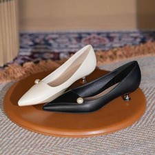 Women's Kitten Heel Faux Leather Pointed Toe Shoes Ladies Dress Office OL Pumps