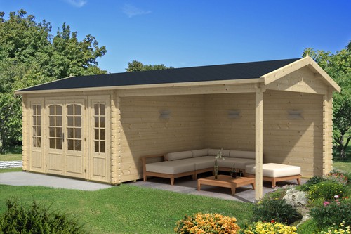 Gartenhaus Freizeithaus Holz Freiburg Blockhaus Ferienhaus m Terrasse Seitendach - Bild 2 von 7
