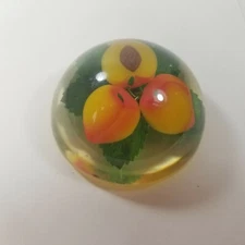 Vintage Lucite Peach 2.5" Paperweight Fruit Clear Decorative Peaches Georgia