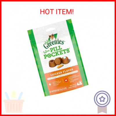 FELINE GREENIES PILL POCKETS for Cats Natural Soft Cat Treats, Chicken Flavor, 1