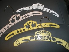 Lot of 4 Vintage Plastic Baby Infant Hangers Chickens, Carousel, Train 032 