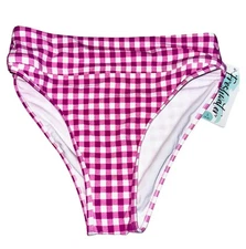Bikini Swim Bottom 1pc Sz S Pink Checkered High Leg Waist Band Suit Small