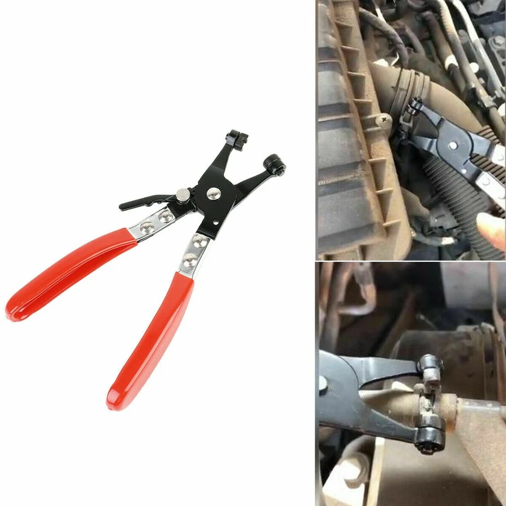 1pc Hose Clamp Pliers Tool Ratchet Locking Flat Band Ring Spring Type Swivel