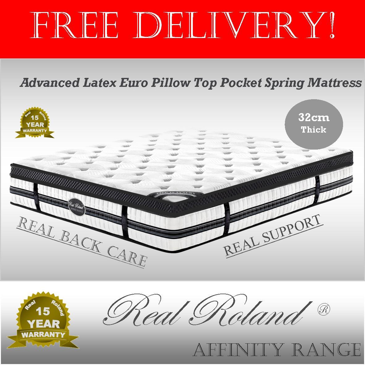 Real Roland Latex Euro Top Pocket Spring Mattress King Queen Double Single 34cm