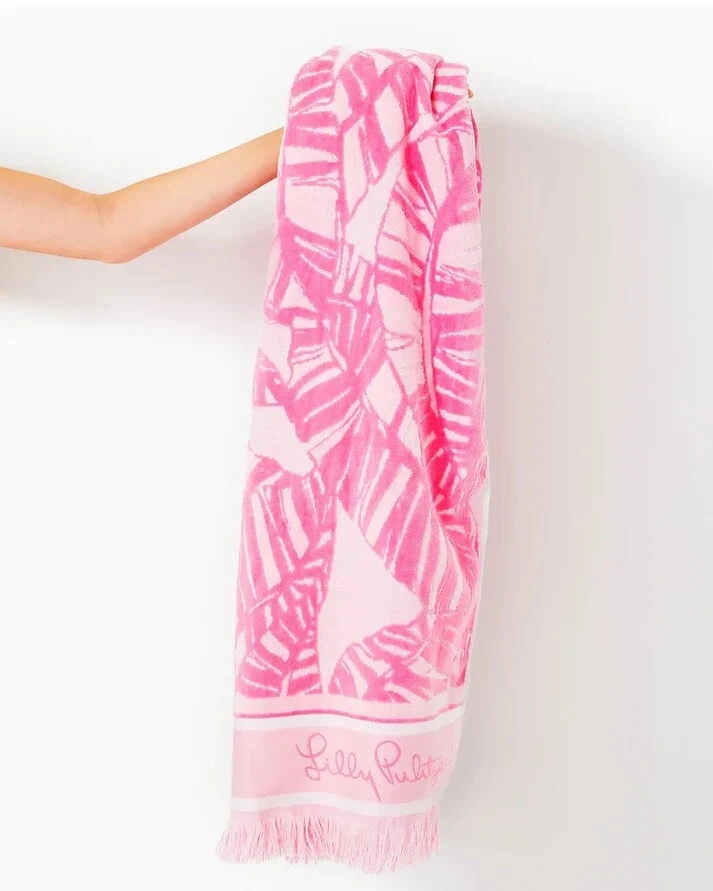 Lilly Pulitzer Jacquard Beach Towel Conch Shell Pink Let's Go Bananas Summer 1SZ - Image 3 of 4
