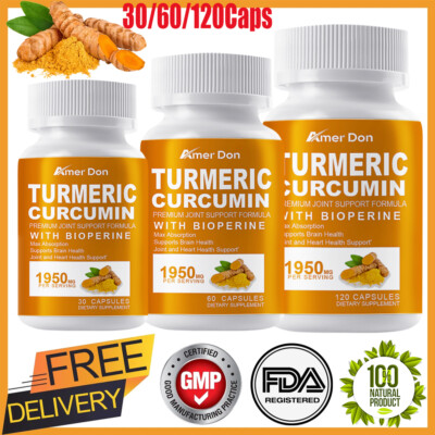 Turmeric Curcumin Highest Potency 95% 1950mg Root with BioPerine for Joint Pain