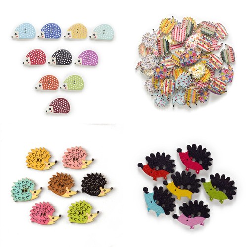30pcs Hedgehog Series Wood Buttons for Sewing Scrapbooking Crafts Handmade Decor - Picture 2 of 8