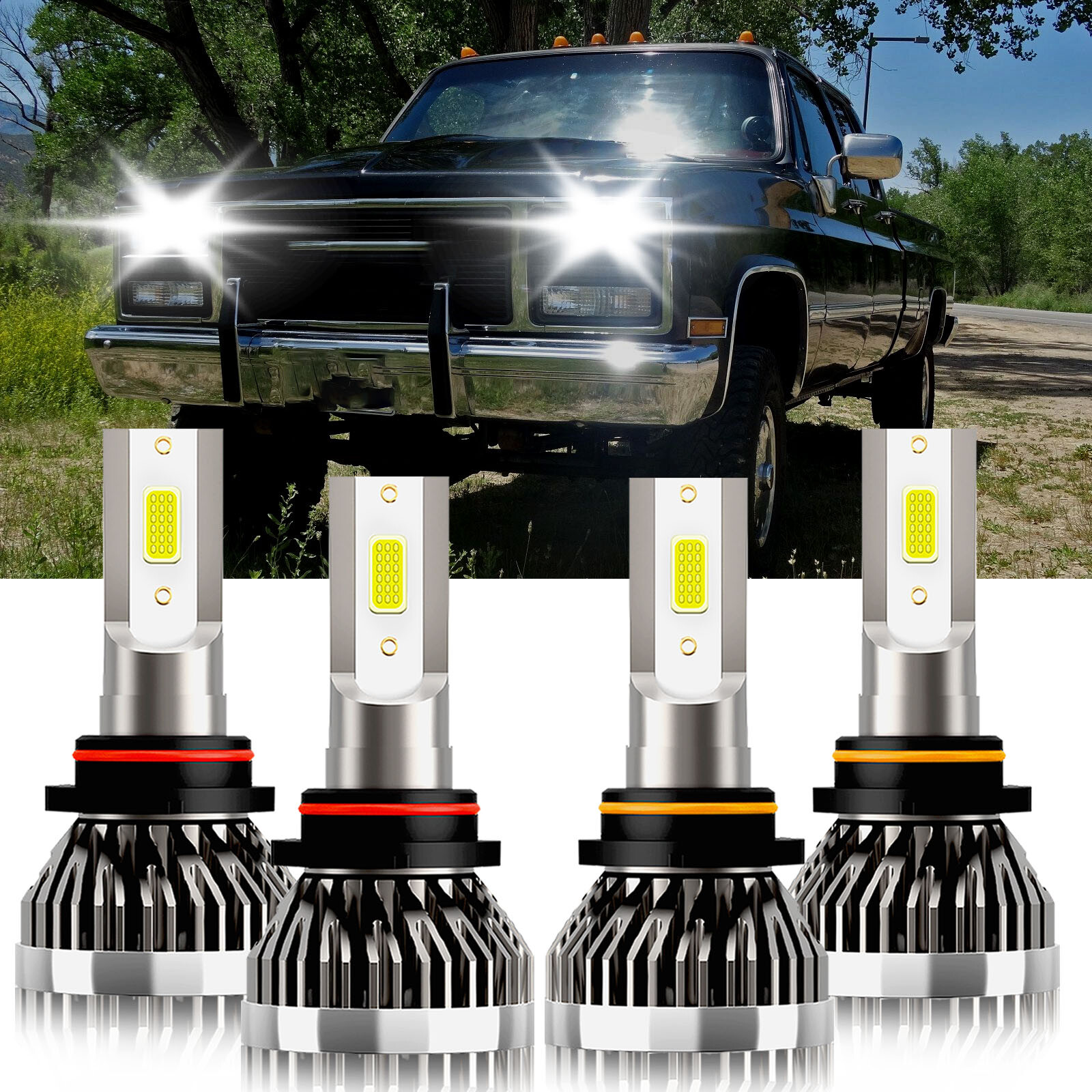 For GMC V3500 1988-1991 9005 9006 LED Headlight Combo Kit Bulbs High Low Beam