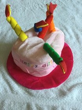 Happy Birthday Pink Cake Hat w/ Candles Different Colors Adult Size Brand New