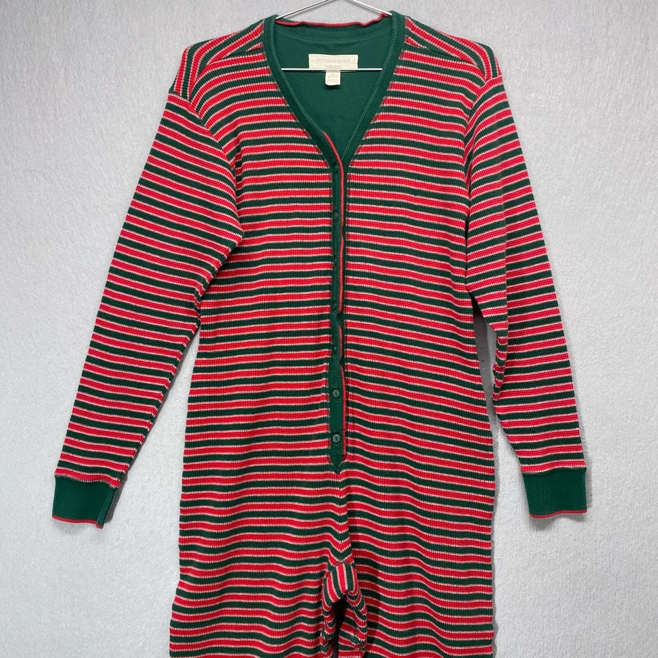Pijama Victorias Secret Mujer Grande Una Pieza Térmico Rojo Verde Navidad Foto 2 de 4