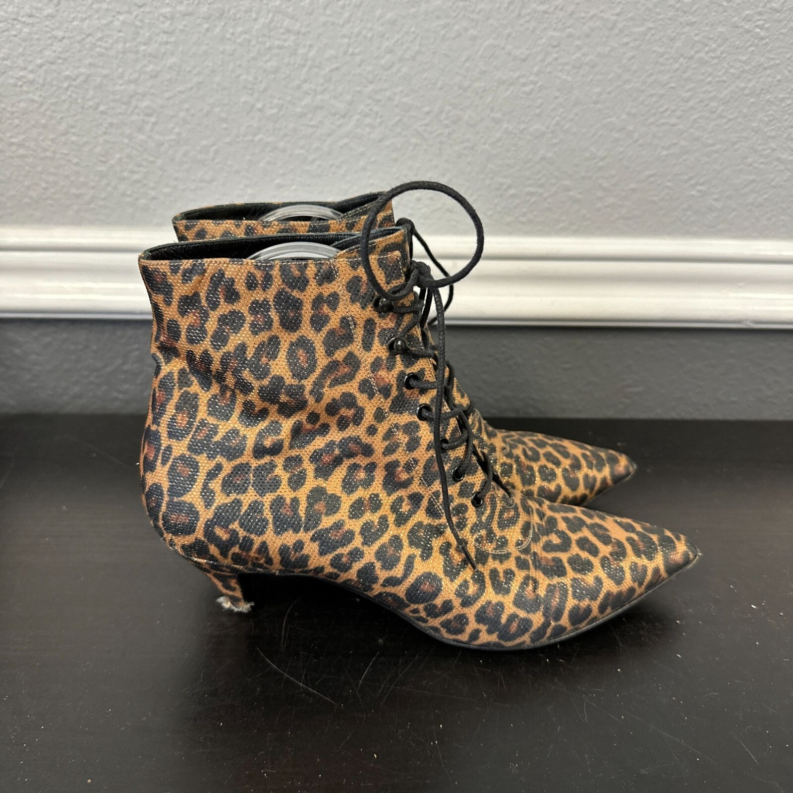 Stivali Saint Laurent Charlotte leopardati lurex marroni taglia 37 US 7 stivaletti DIFETTI